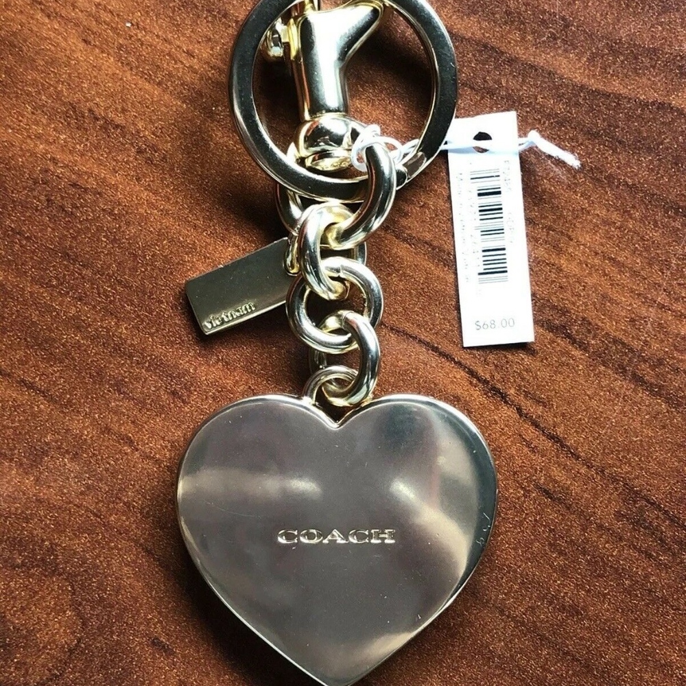 Coach Split Key Ring, Pink Studded Leather Heart - Picture 5 of 7